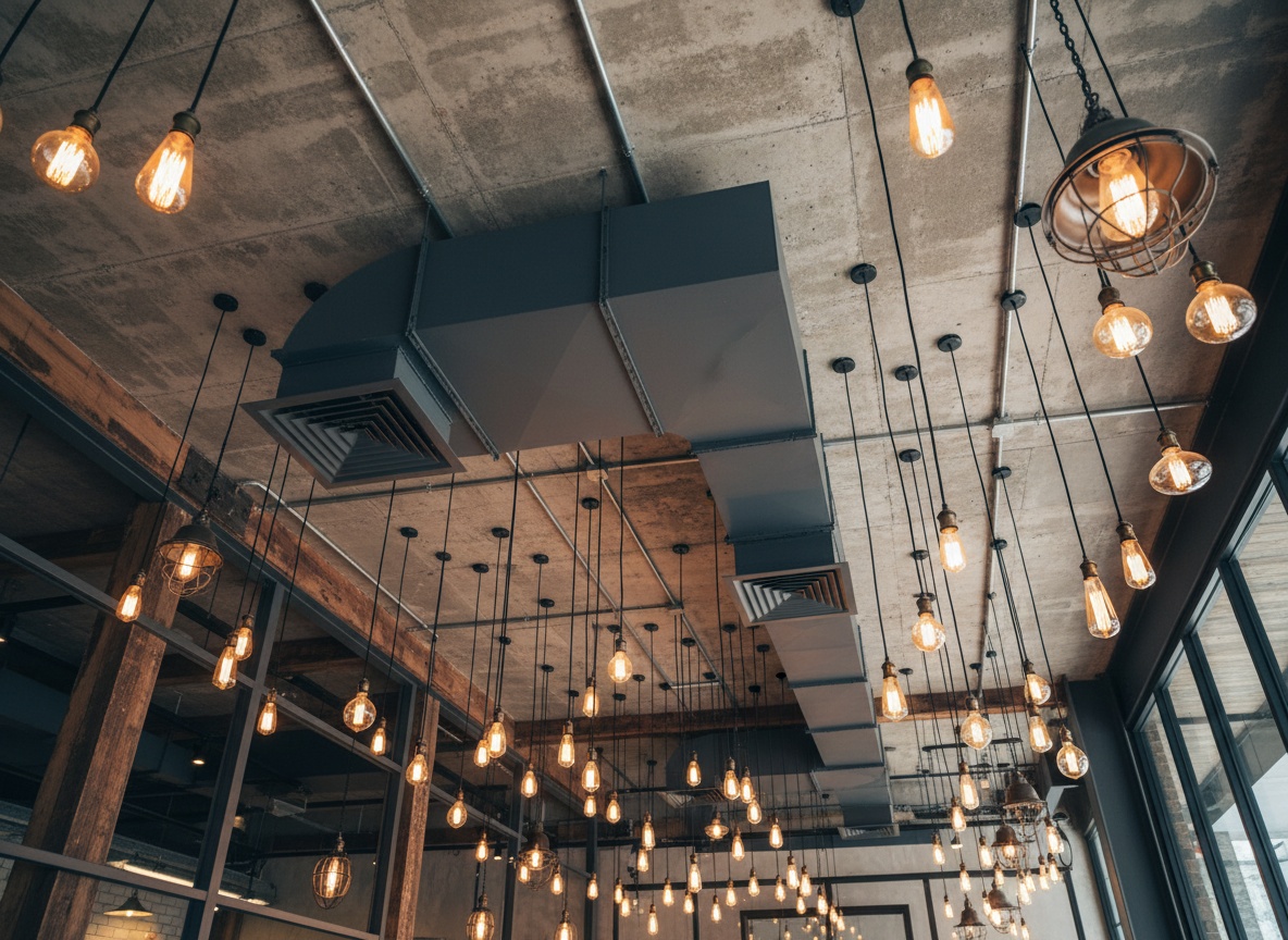 Roasters cafe with exposed industrial ceiling aesthetic